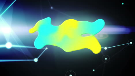 animación digital de una forma abstracta ondulada con gradiente contra una red de conexiones sobre fondo azul