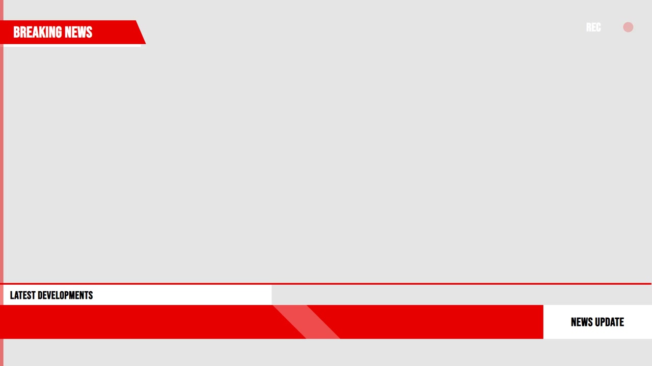 Grafica in sovrimpressione per breaking news con banner rosso e ticker di testo