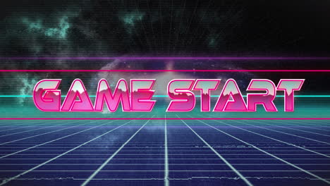 animación del texto de inicio del juego sobre formas de neón.