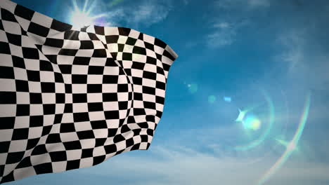 bandera a cuadros contra el cielo azul