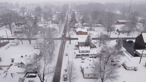 living district of small usa township in winter season, aerial view