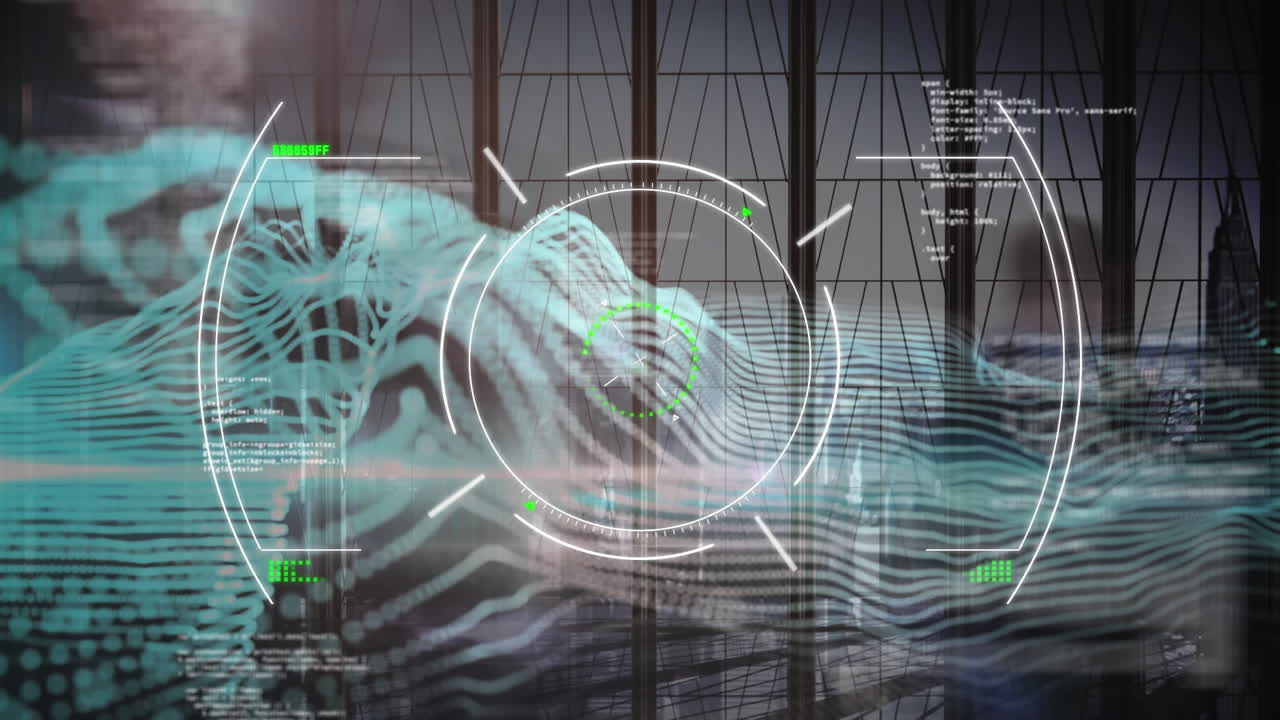 animación del procesamiento de datos financieros sobre personas de negocios caminando