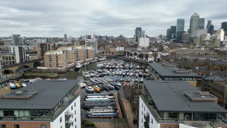 apartments in london uk limehouse basin drone aerial view