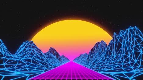 retro futuristic landscape with neon road
