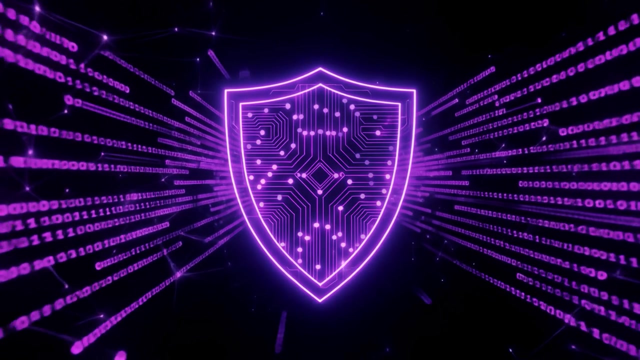 Abstract Cybersecurity Shield Protecting Digital Data Flow