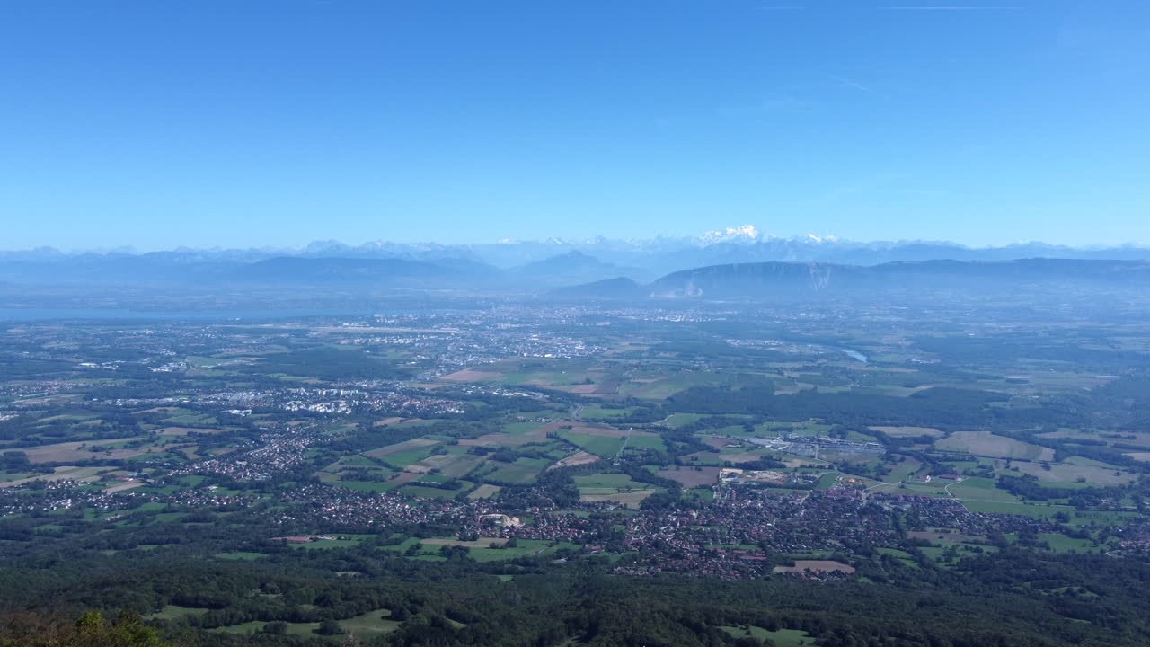 Aerial View of Lake Geneva Valley and Alps from Jura Mountain Range
