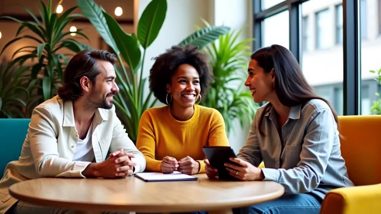 Diverse Friends Laughing Together in Cafe