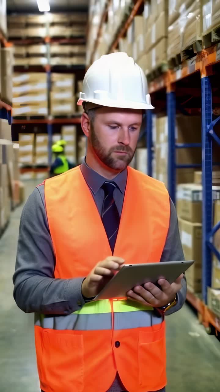 Warehouse manager monitors orders on a tablet.