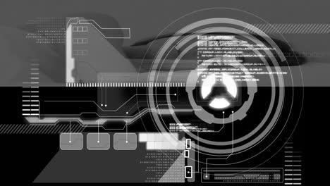 Animierte-Futuristische-Schnittstelle-über-Technologischen-Komponenten-Und-Schaltkreisen