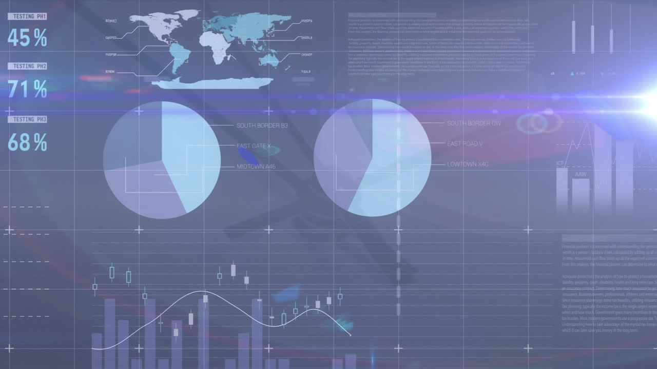 animación del procesamiento de datos financieros durante el reloj