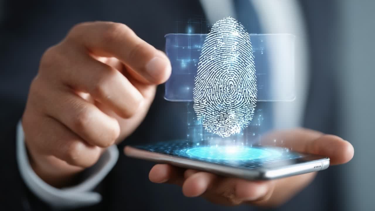 A Sophisticated Display of Digital Authentication Using Fingerprint Recognition Technology on a Smartphone, Showcasing Modern Security Features in Action
