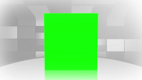 animation of bouncing green square on table against abstract background