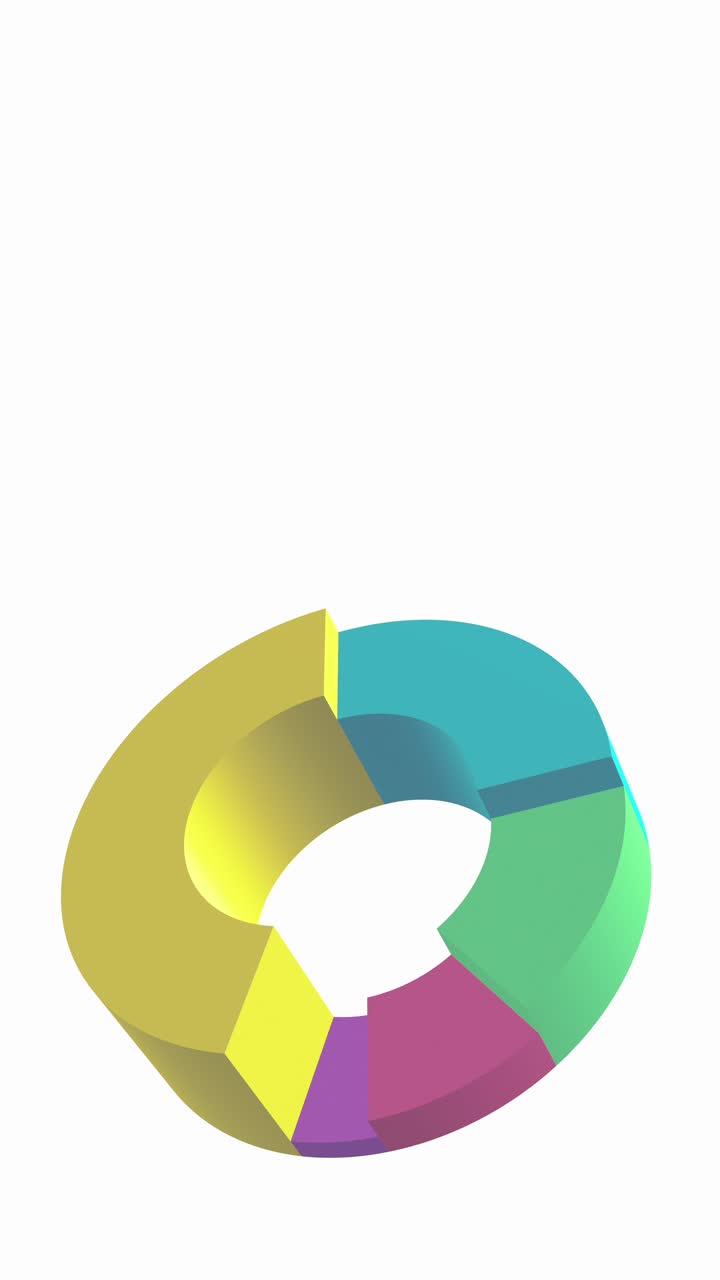 An animated 3D looping donut chart with independently expanding and contracting segments. Ideal for dynamic data visualization, business presentations, and infographics. Modern, clean, and vibrant
