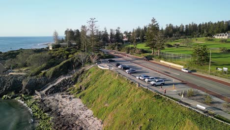 Cottesloe-Beach-Car-park-and-beach-in-Perth,-Australia,-slow-pan-right