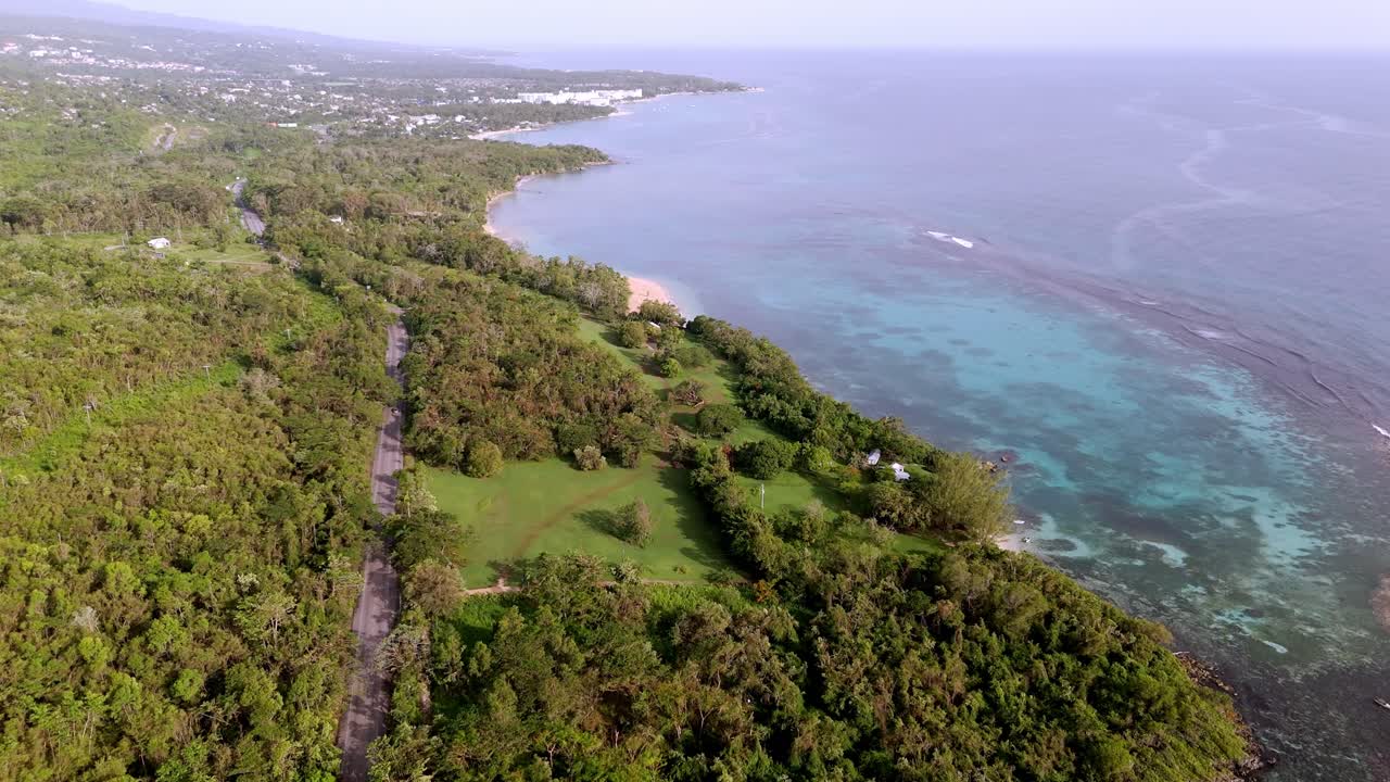 Aerial View With Road Ocean and Mountains In Jamaica North Coast