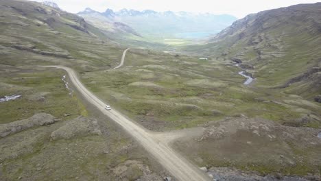 vista aérea de una carretera sinuosa a través de un pintoresco valle islandés