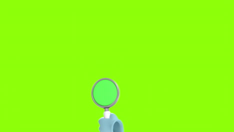 hand holding magnifying glass animation on bright green background