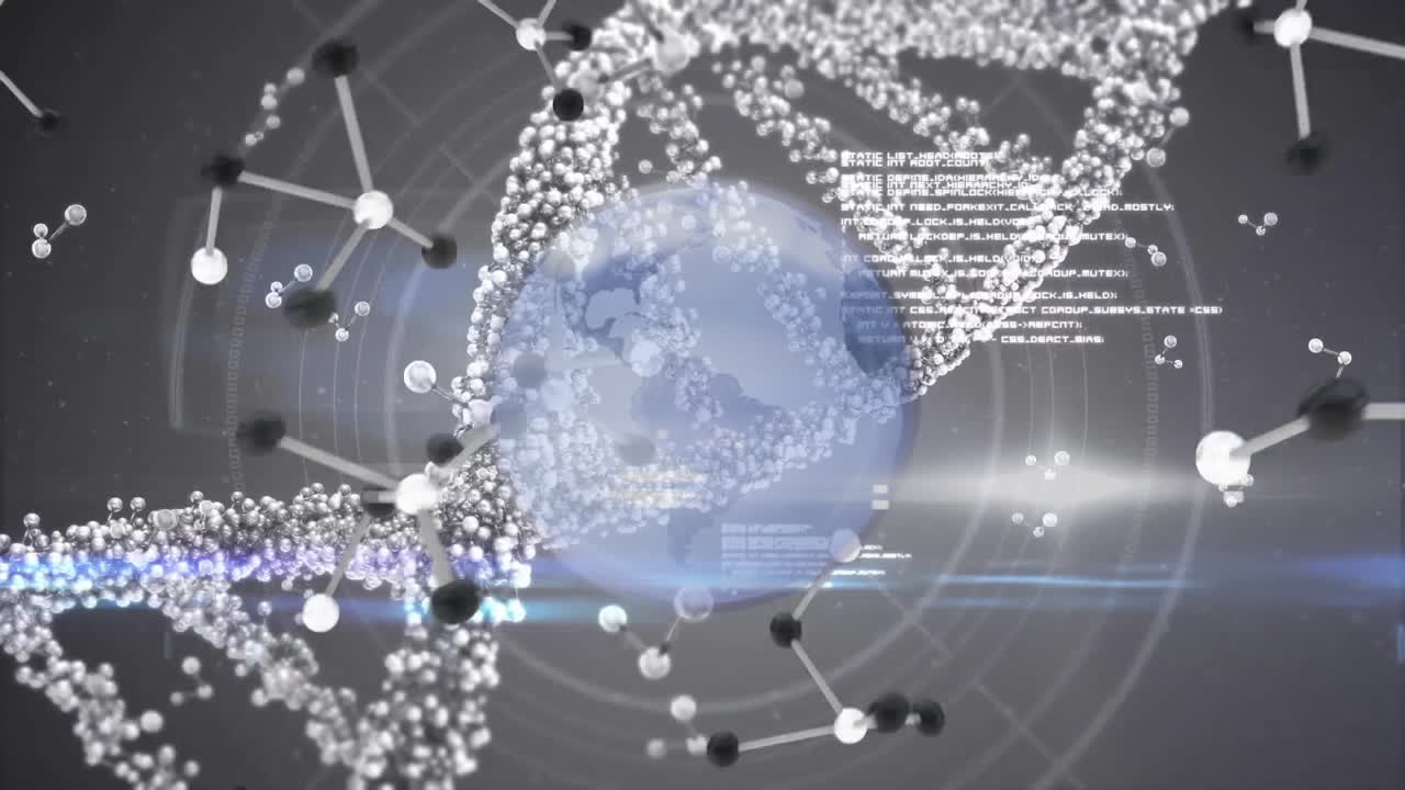 데이터 처리의 애니메이션과 dna 스트랜드에 대한 글로브.