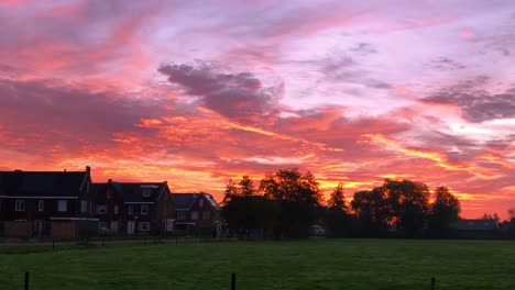 beautiful sunrise over the village