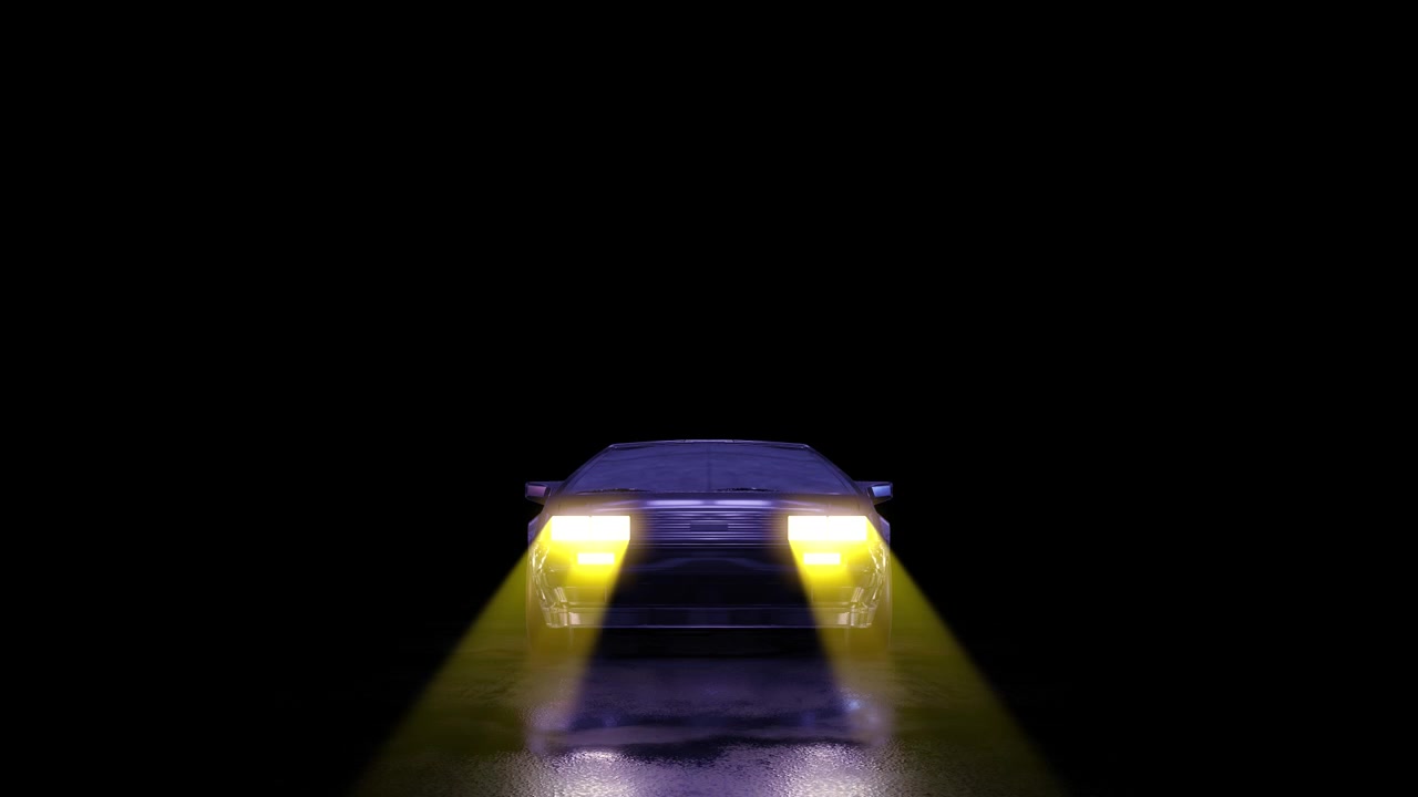 Auto sportiva retrò con fari a scomparsa che si attivano nell'oscurità