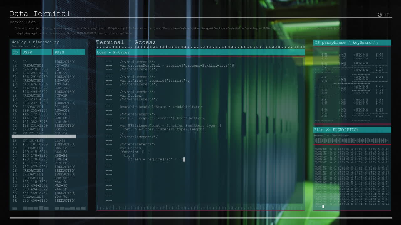 animación del procesamiento de datos a través de servidores informáticos