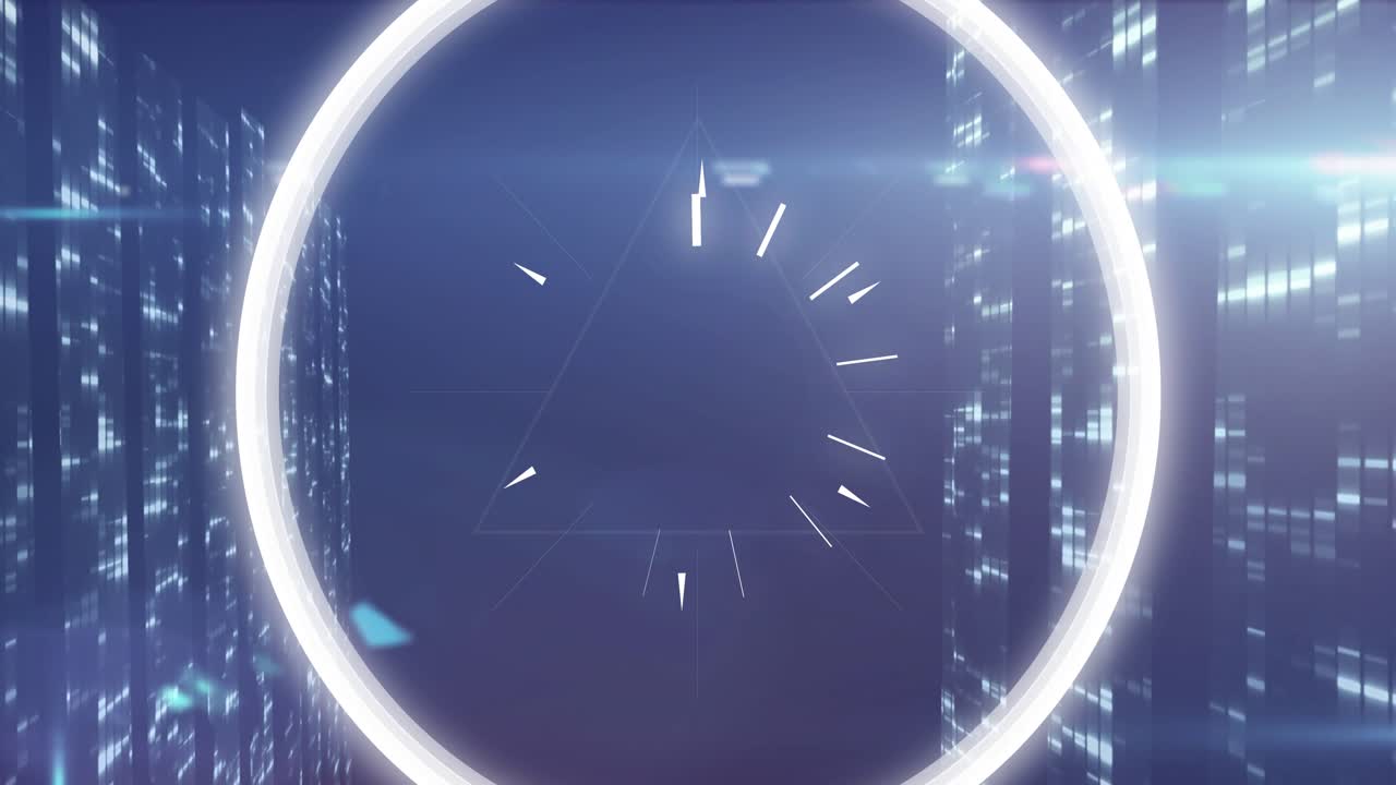 Animation of scopes shapes over moving shapes over spots of light