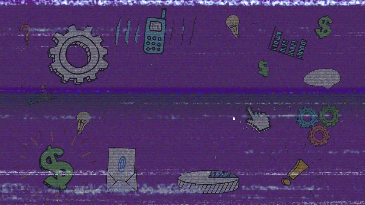 animación de iconos de redes sociales sobre la pantalla con ruido