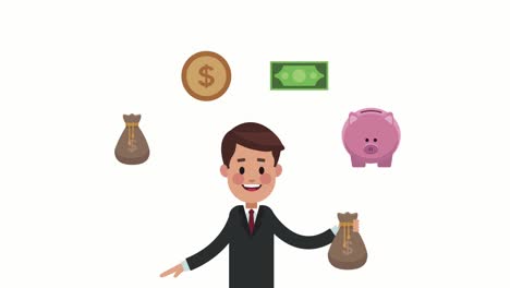 우아한 사업가, 돈 아이콘을 가진 노동자