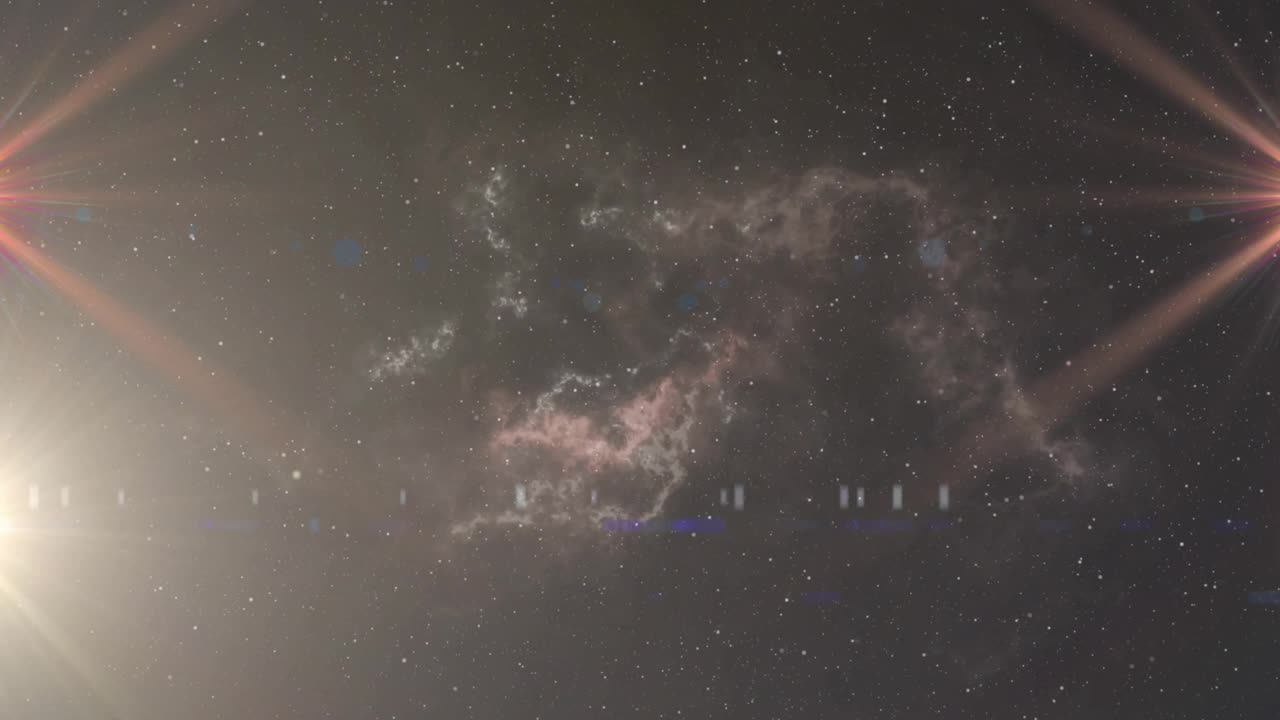 Opening with star flare, nebula pulsing and shifting beside twinkling stars to convey cosmic calm