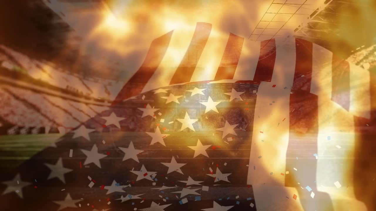 Animation of waving usa flag and flames