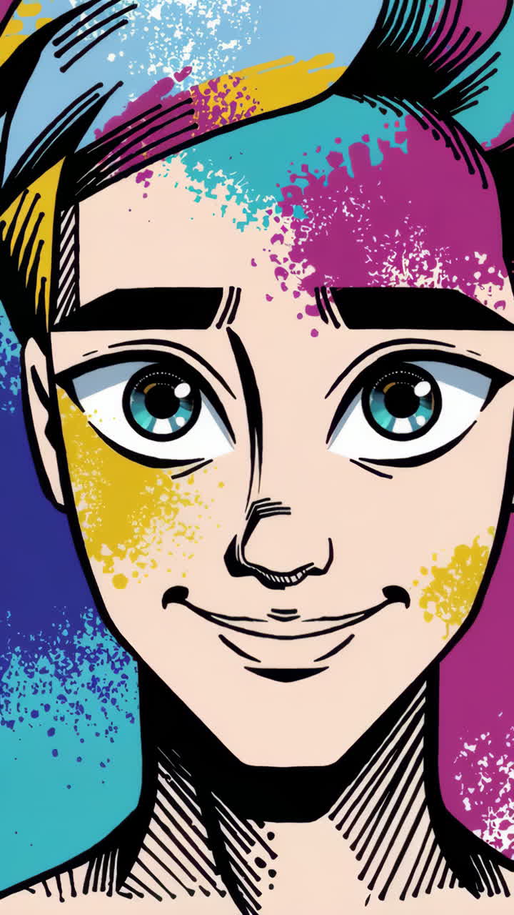 Vibrant Anime Style Portrait with Colorful Paint Splatter