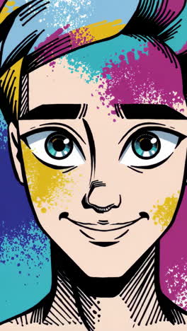 vibrant anime style portrait with colorful paint splatter