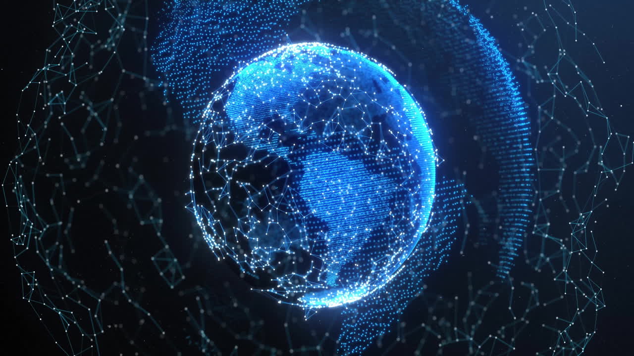 Animation of globe with network of connections on black background