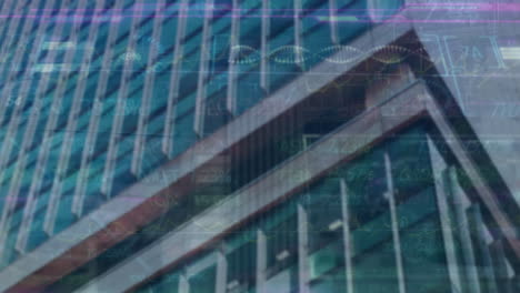 animation of financial data processing over cityscape