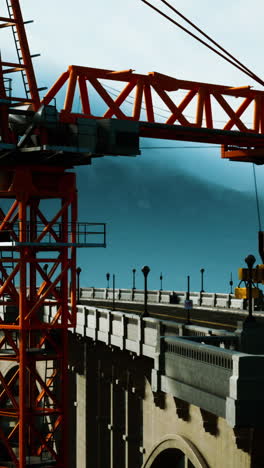 construction of a bridge with a crane