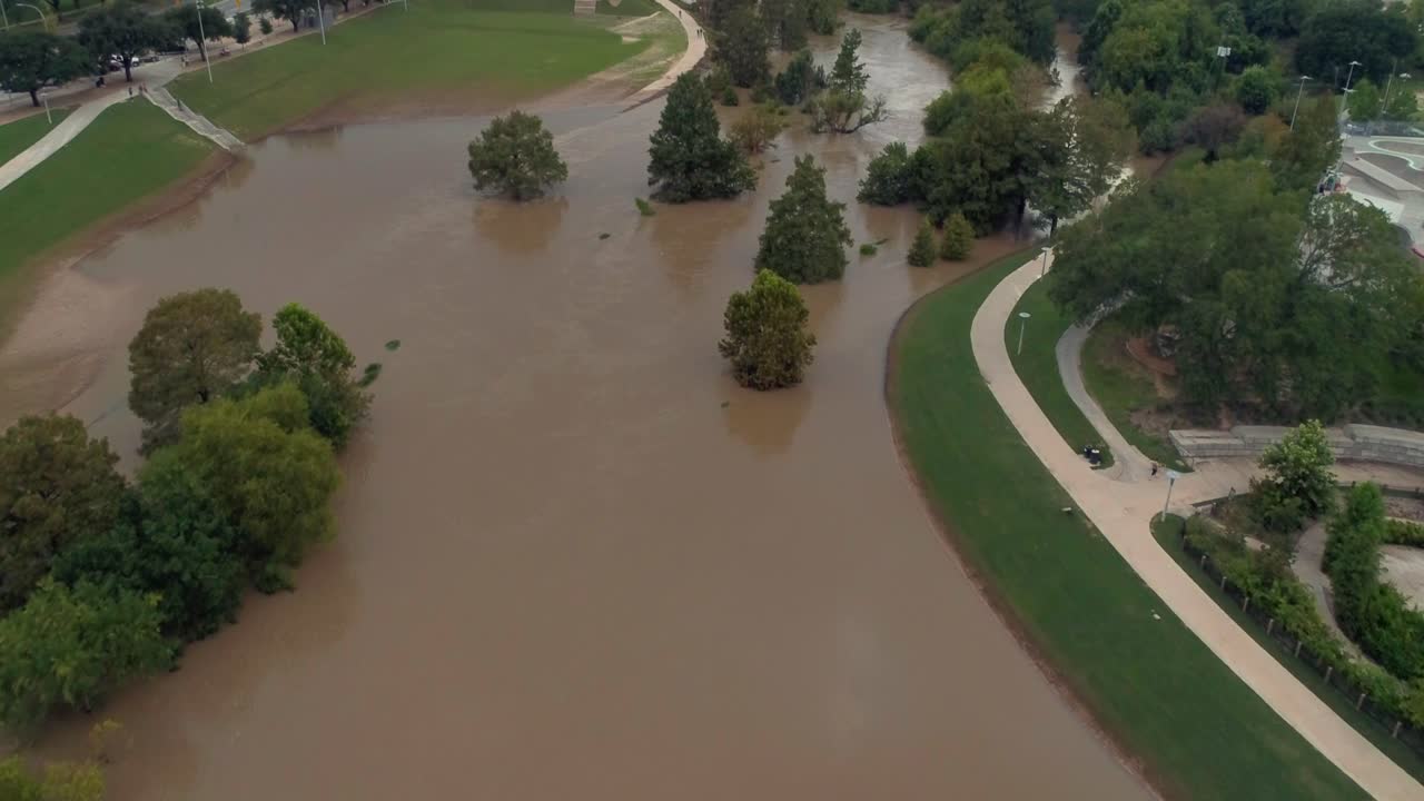 Aerial of Heavy flooding in Houston, Texas after Hurricane Harvey