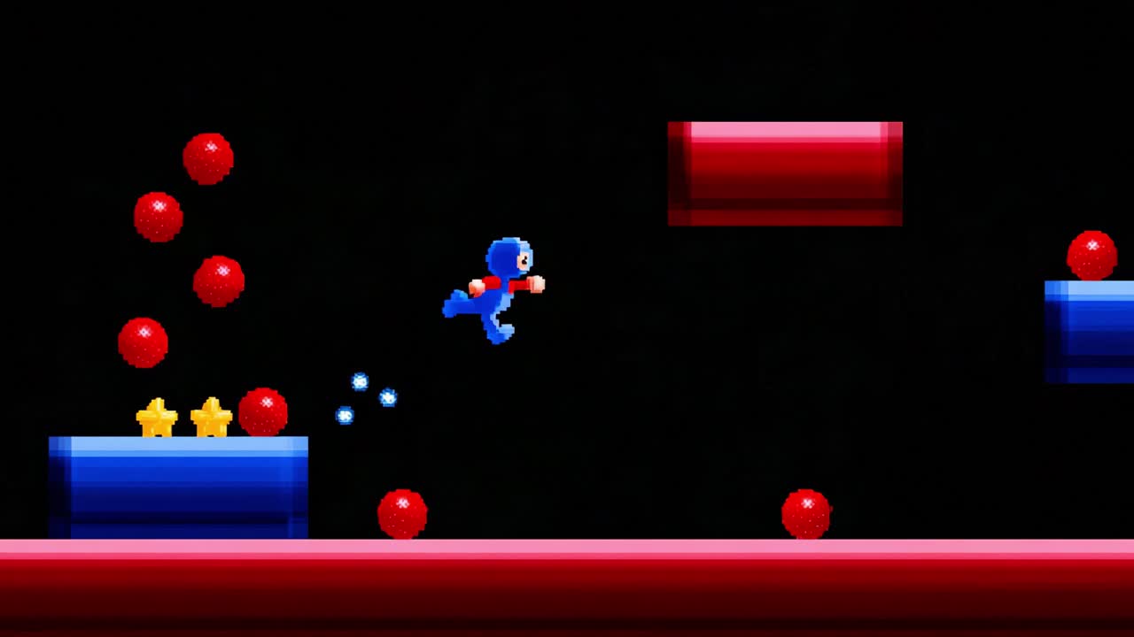 A colorful and vibrant adventure featuring a small blue character ...
