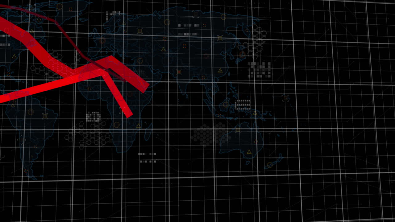 Animation of financial data processing over dark background