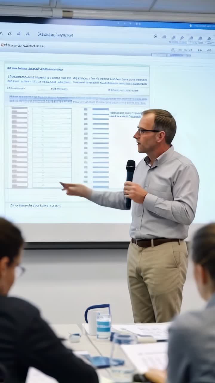 un hombre está dando una presentación frente a una gran pantalla