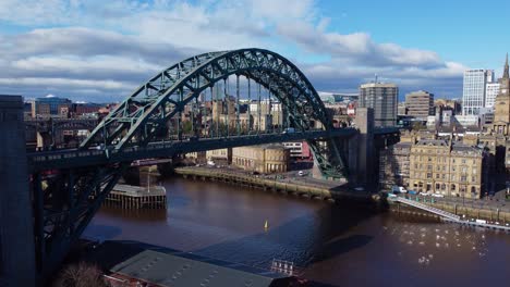 cinematic pan of newcastle's iconic tyne bridge on the quayside