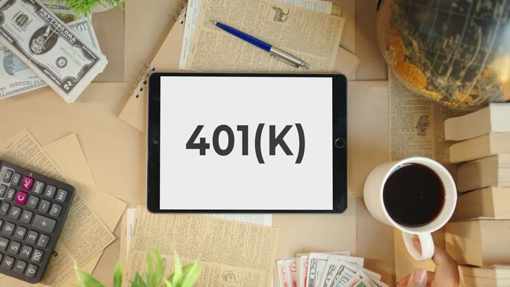 401 (k) que se muestra en la pantalla de la tableta de finanzas