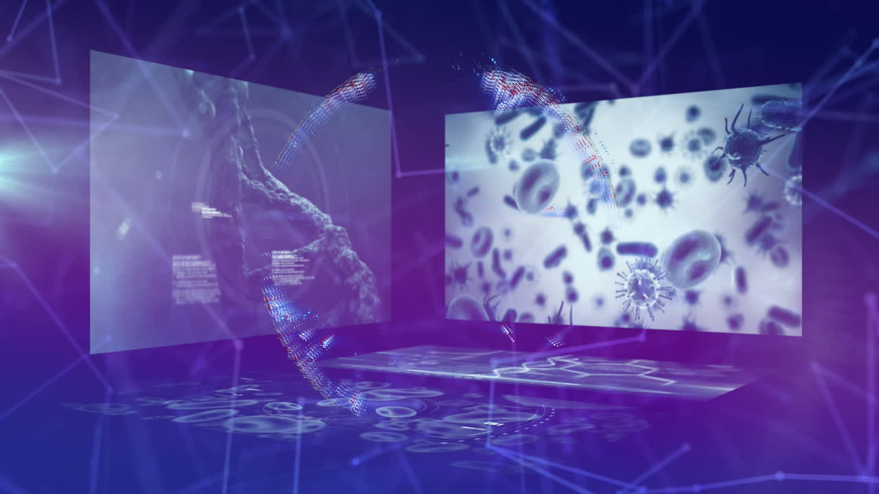 스크린과 떠다니는 세포에 과학적 데이터 처리를 통해 지구의 애니메이션