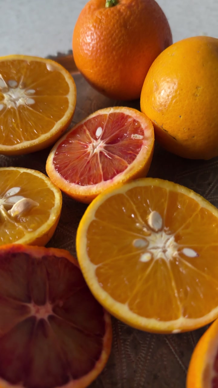 Vertical scenic video of orange slice vivid background Fresh organic citrus juice Pulpy cold homemade drink Persian Healthy breakfast lifestyle wellness ripe fruit nutrition sweet refreshment