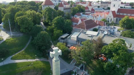 a drone shot of a victory monument at freedom square in tallinn estonia, located in europe baltics