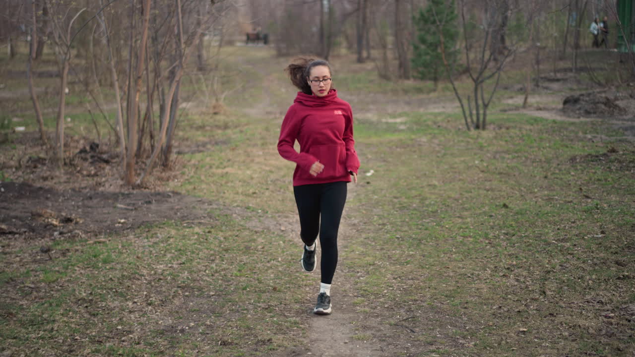 Nursing Recovery On Gentle Forest Pathway, Gentle Jogging Among Bare Trees For Health And Healing, Running At Relaxed Pace Through Leafless Trees To Promote Recovery And Mental Wellbeing
