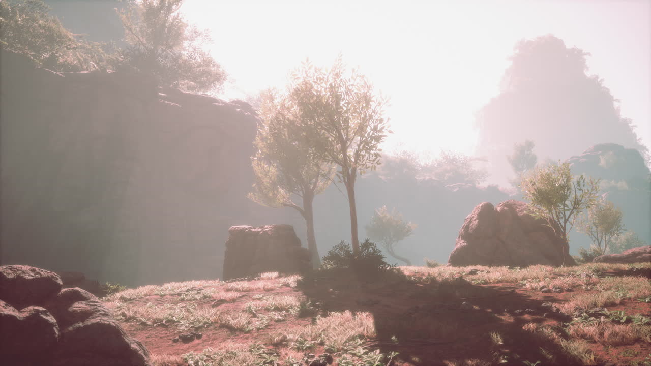 夕暮れの光の中の記念碑 ⁇ 谷の風景