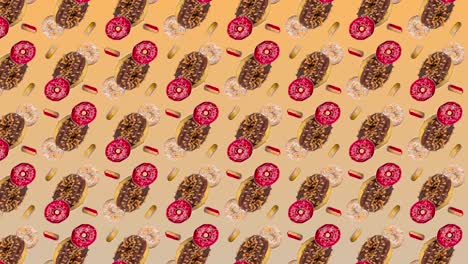animación abstractamente colorida - diferentes rosquillas se mueven hacia el lado en el fondo de gradiente amarillo - bucle sin costuras.