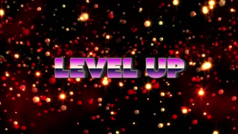 Animation-of-level-up-text-over-light-spots-on-black-background