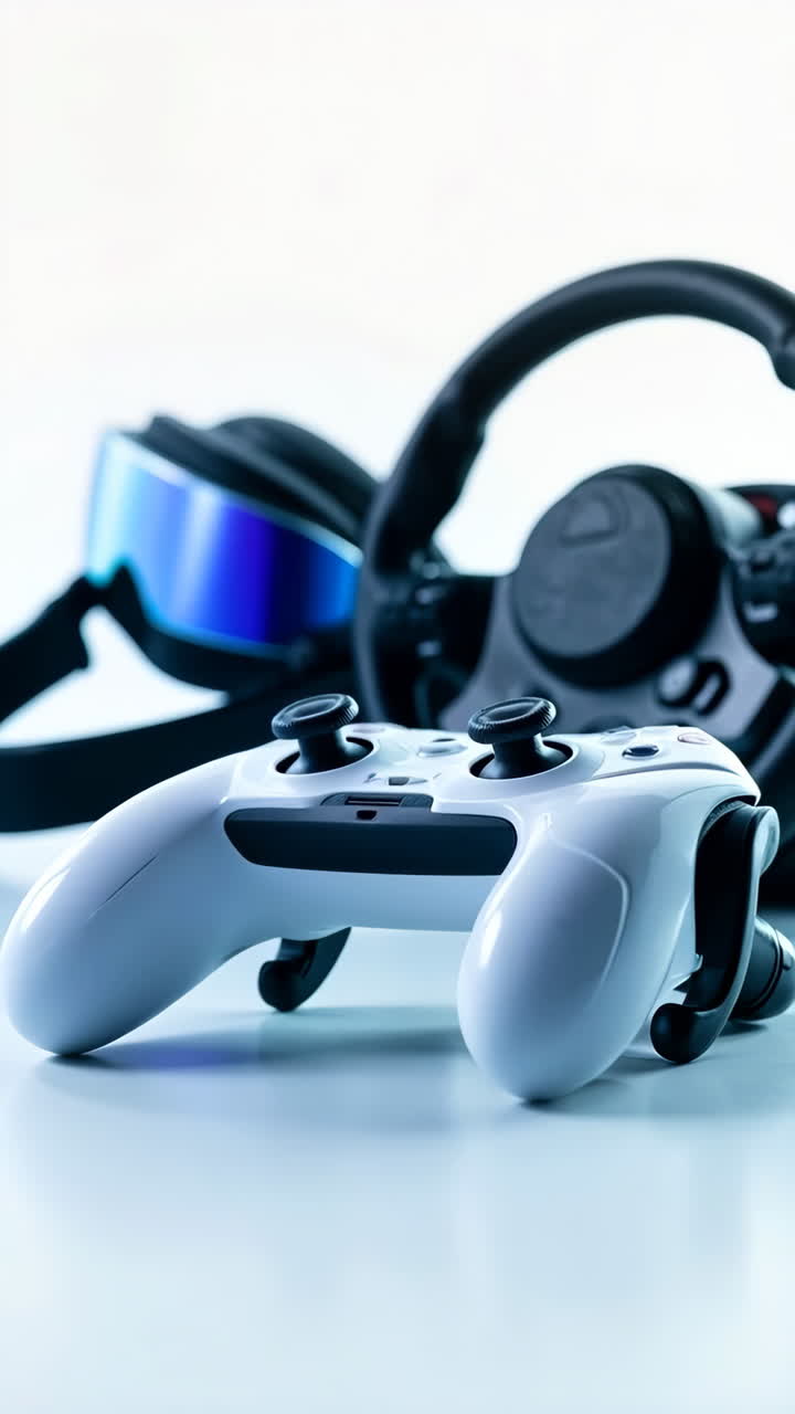 White Gaming Controller with VR Headset in Background