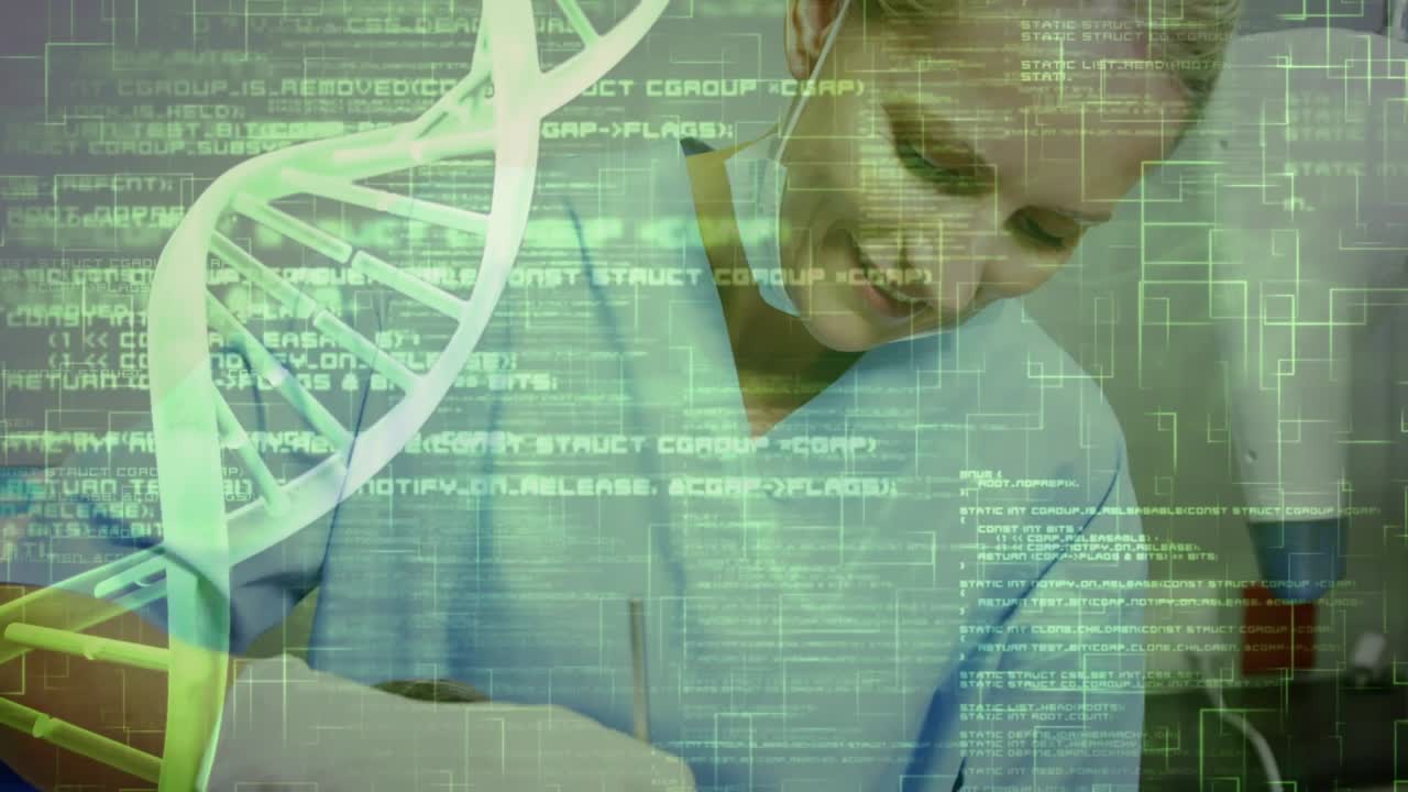 Animation of medical data processing over female dentist
